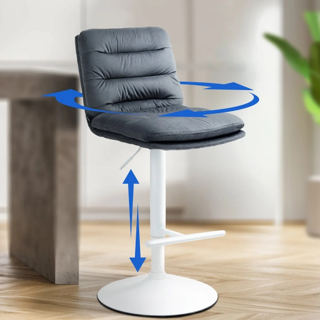 Barová stolička Damar - zamat, biely rám - tmavo šedá