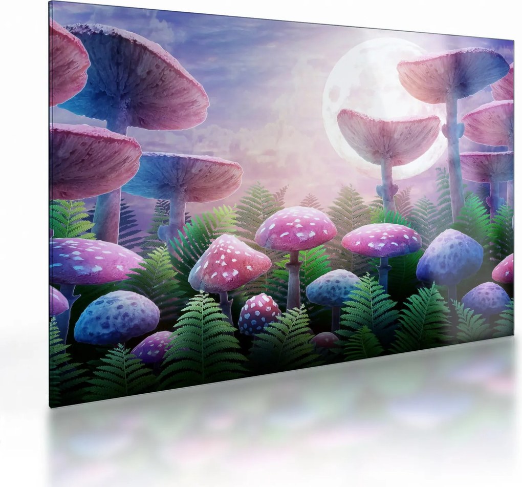 Sklenený obraz - Huby pri splne, grafika (70x50 cm)