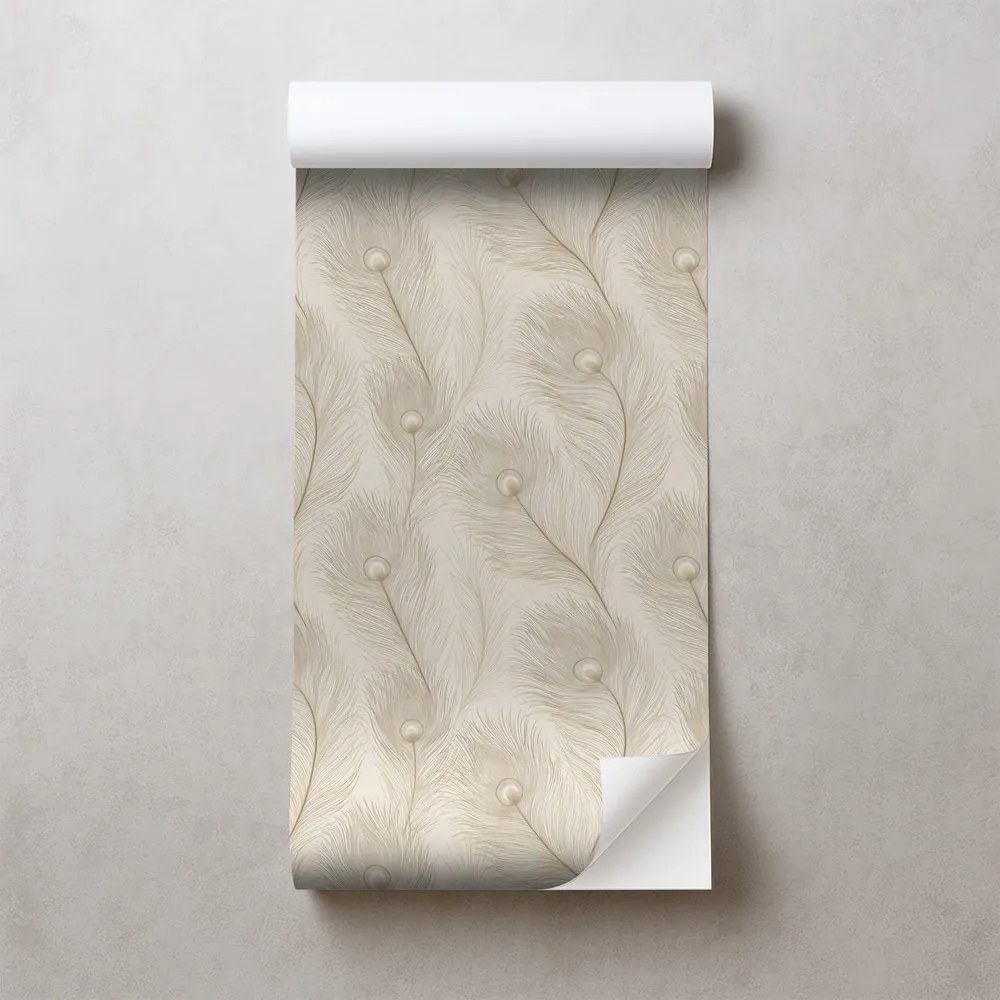 Samolepiaca fototapeta béžová elegancia s vtáčími perami