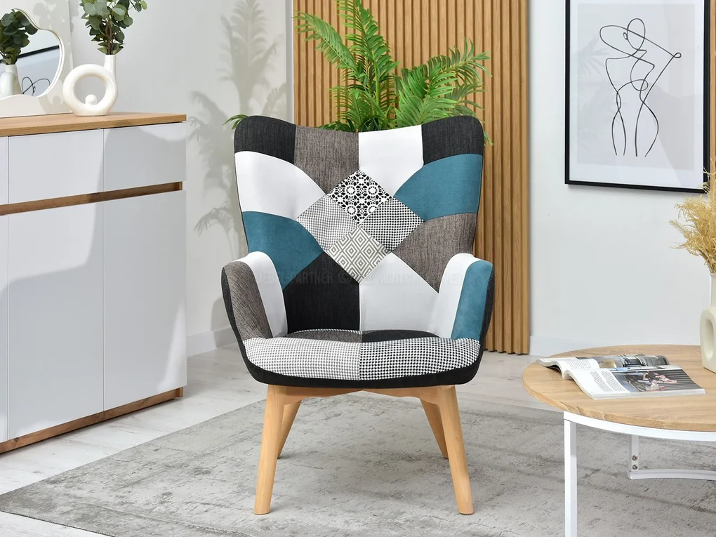 Kreslo Nutri (patchwork + buk). Akcia -18%. Vlastná spoľahlivá doprava až k Vám domov. 1110349