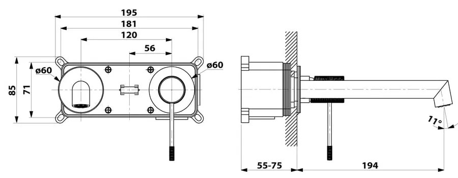Matne čierna podomietková umývadlová batéria (1 výstup) Solaris – Sapho