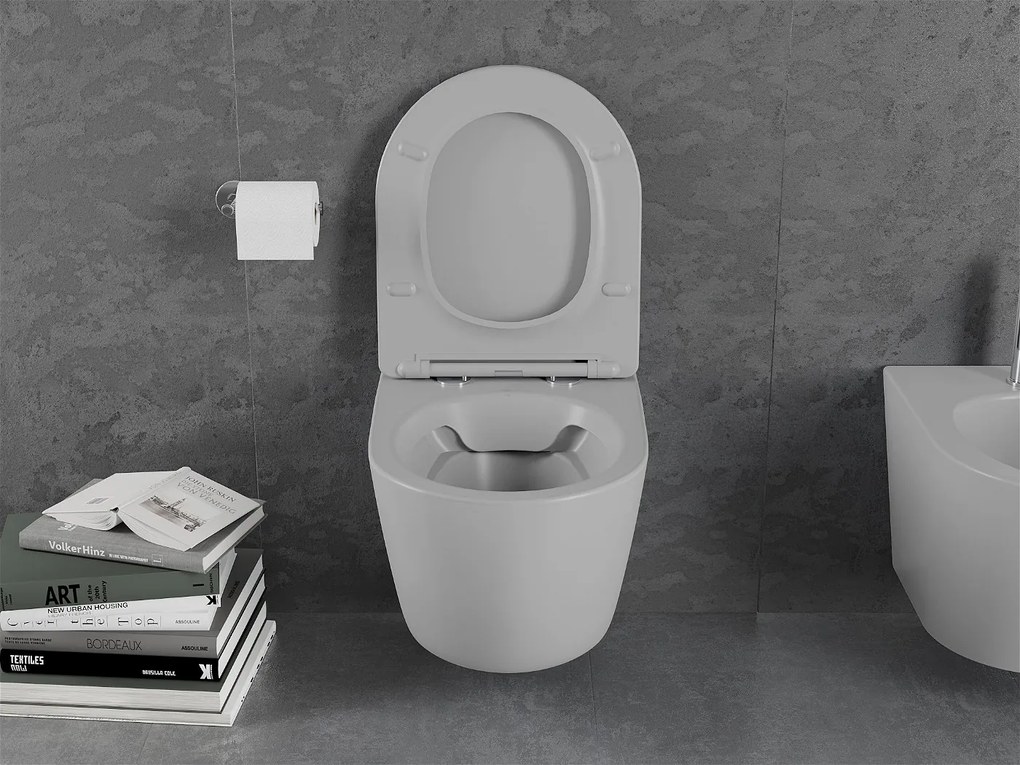 Mexen Lena WC misa Rimless s WC doskou slim, duroplast, svetlo-šedá matná, 30224061