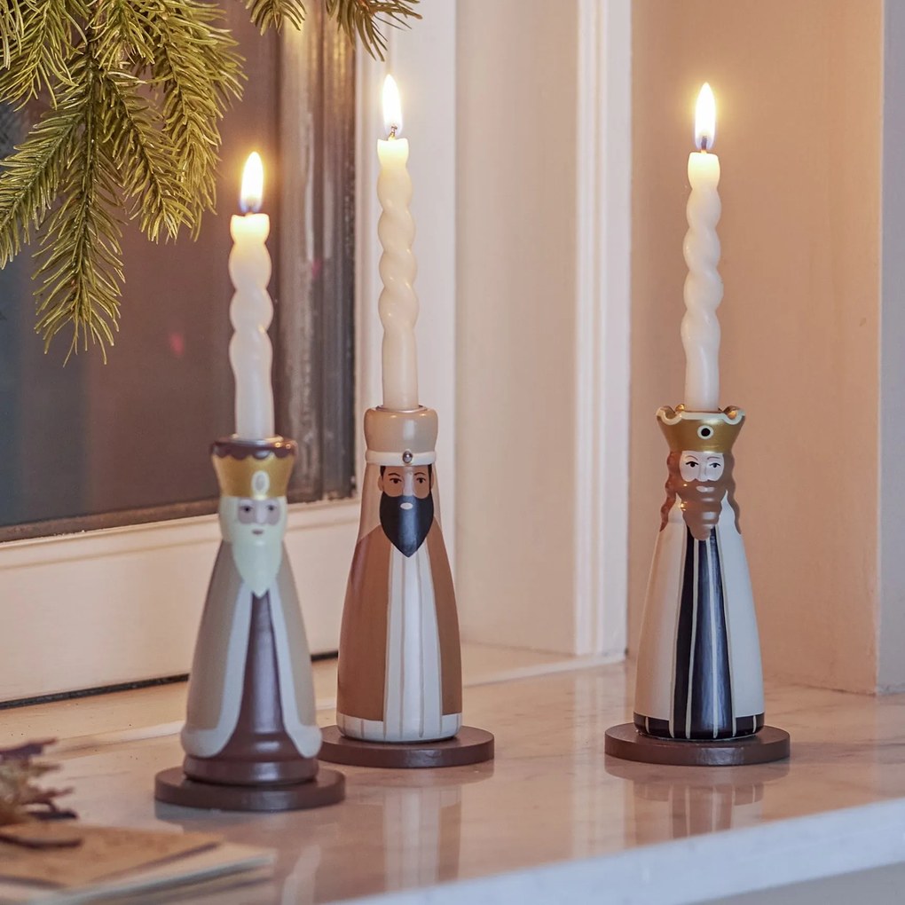 Bloomingville Drevený vianočný svietnik Betiel – set 3 ks