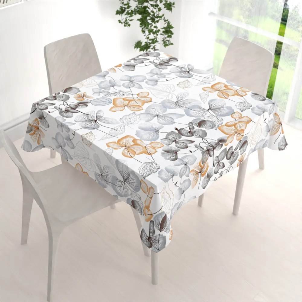 Biante Bavlnený štvorcový obrus Sandra SA-367 Sivo-oranžové kvety na bielom 70x70 cm