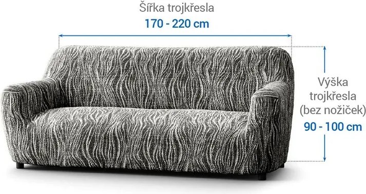 Bielastické poťahy UNIVERSO NOVÉ žíhané čiernobiele trojkreslo (š. 170 - 220 cm)