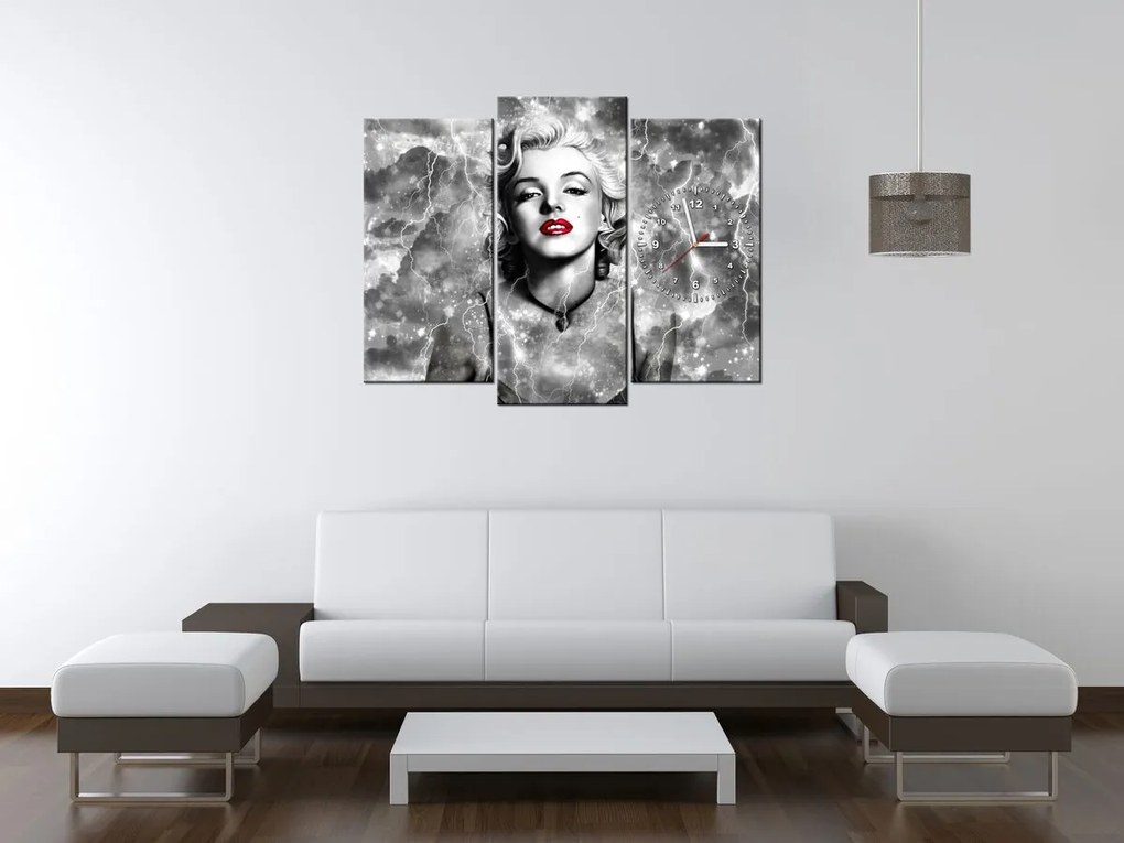 Gario Obraz s hodinami Elektrizujúca Marilyn Monroe - 3 dielny Rozmery: 90 x 70 cm