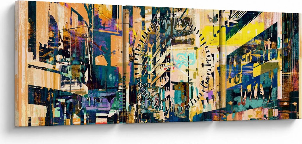 Obraz maľované abstrakcie (s hodinami) (90x30 cm)