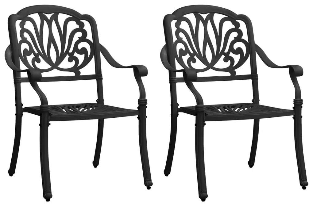 Záhradné stoličky 2 ks odlievaný hliník čierne