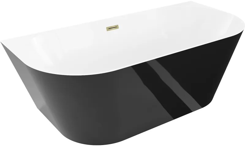 Mexen Oval Slim, voľne stojaca vaňa ku stene, 170 x 80 cm, biela-čierna, zlatý lesklý prepad, 52661708075-50