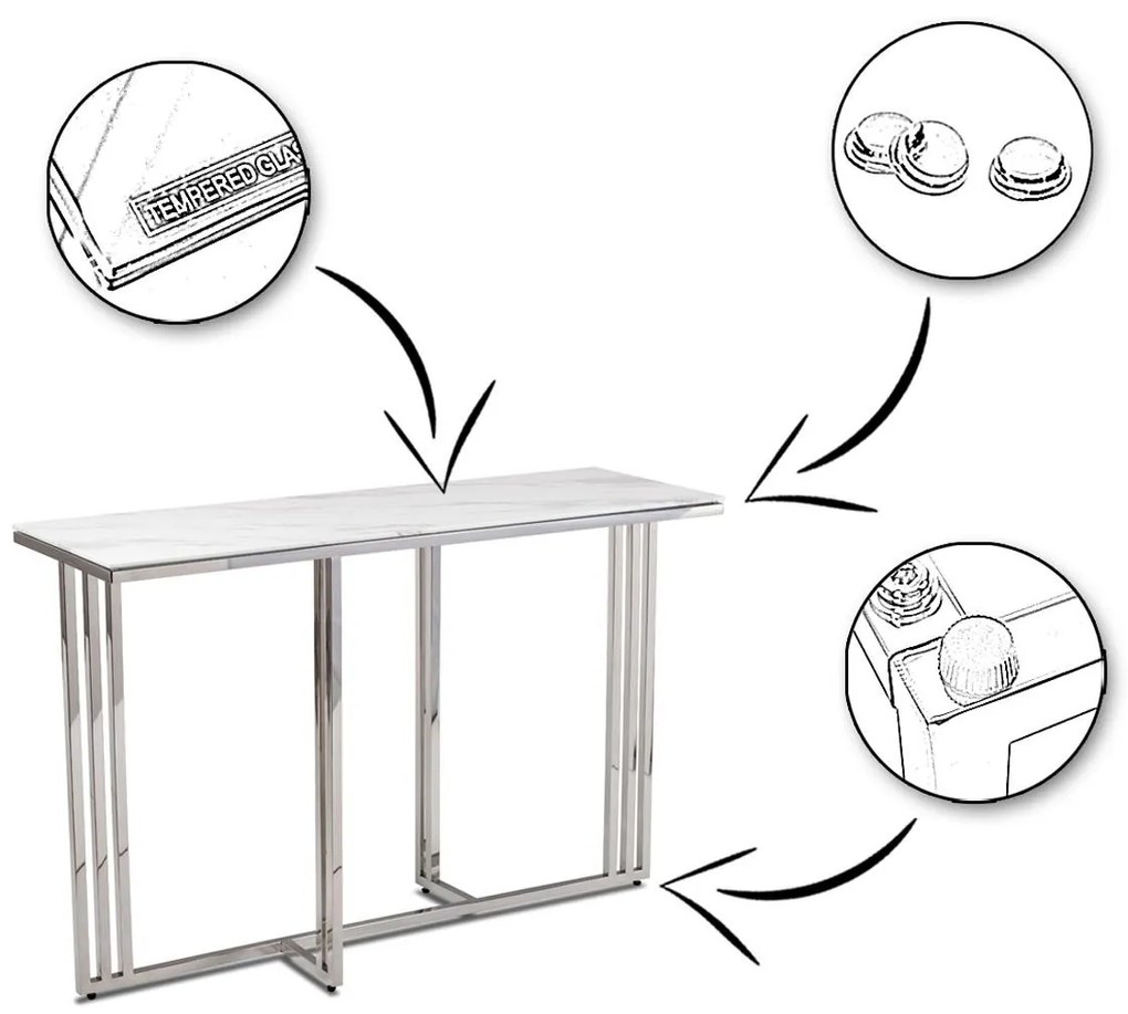Konzolový stolík AMAGAT 120 cm strieborný/biely mramor