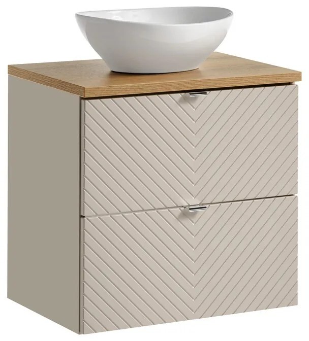 Závěsná skříňka Viva Cashmere Lola s deskou a umyvadlem 60 cm kašmír/dub evoke