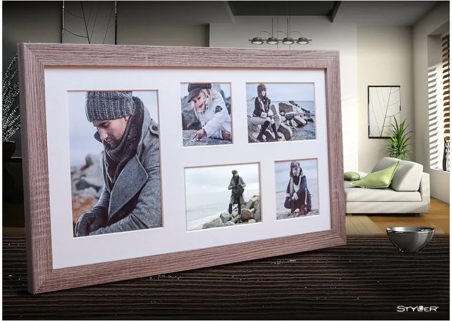 Hnedý rámček na 5 fotografií Styler Narvik, 27 × 51 cm
