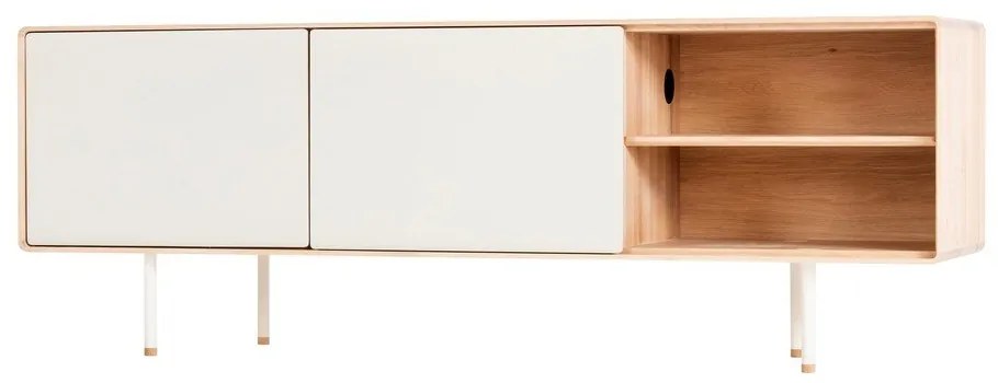 TV stolík z dubového dreva v bielo-prírodnej farbe 180x64 cm Fina – Gazzda