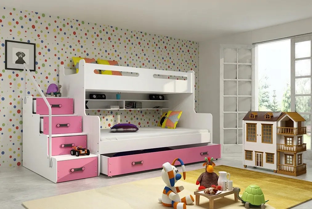 Interbeds MAX 3 poschodová posteľ 200x120 + matrace ružovo-biela 2025