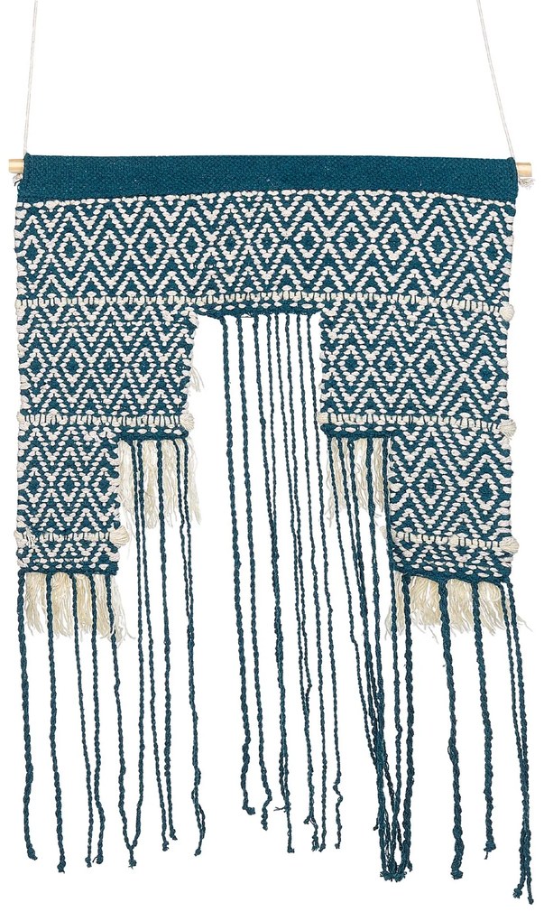 Bavlnená nástenná dekorácia so strapcami modrá/béžová NADRA Beliani