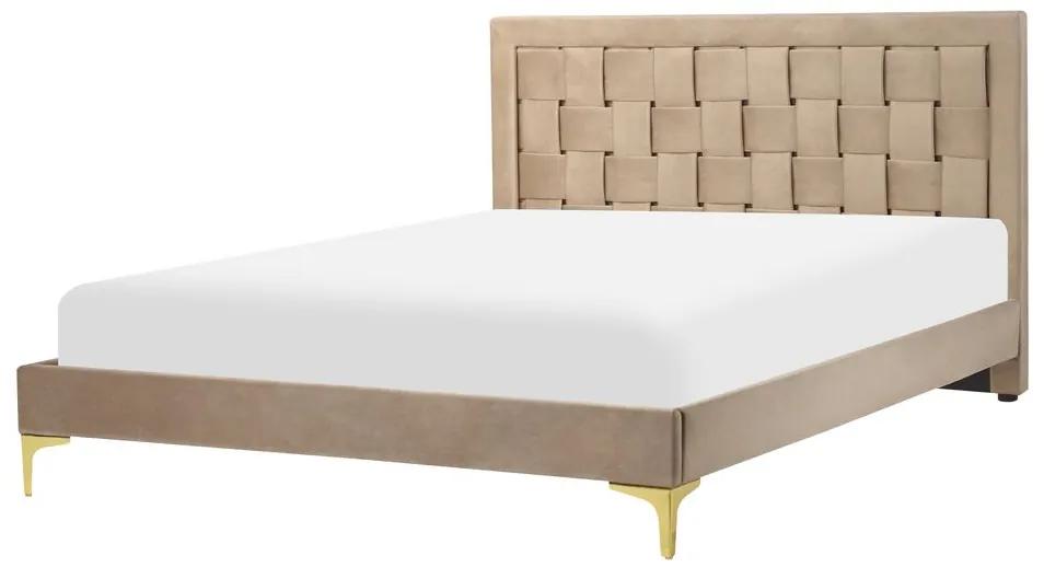 Zamatová posteľ 140 x 200 cm béžová LIMOUX Beliani