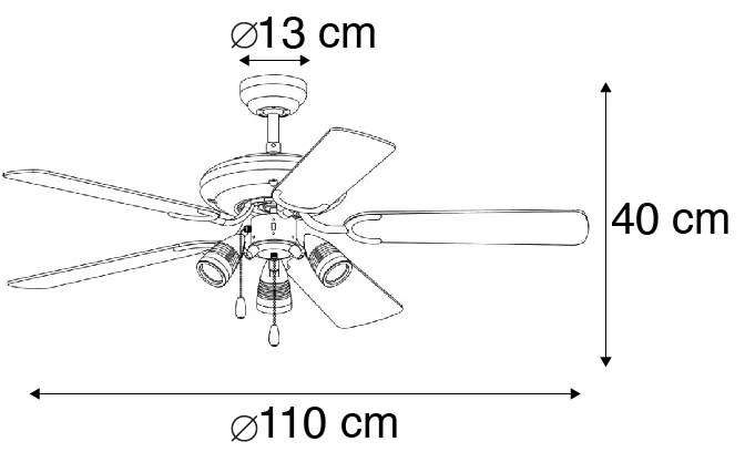 Stropný ventilátor oceľový 110 cm 3-svetelný s ťahacím káblom - Mistral