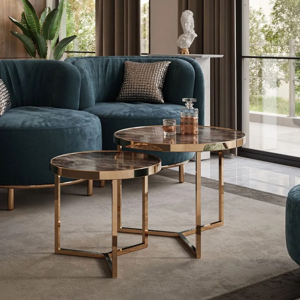 OKRÚHLY KONFERENČNÝ STOLÍK SHEILA 2V1 ZLATÝ + MRAMOR