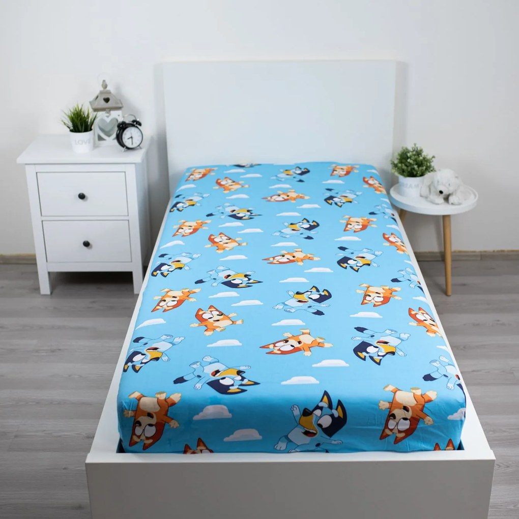 Jerry Fabrics Bavlnené napínacie prestieradlo 90x200 + 25 cm - Bluey 004