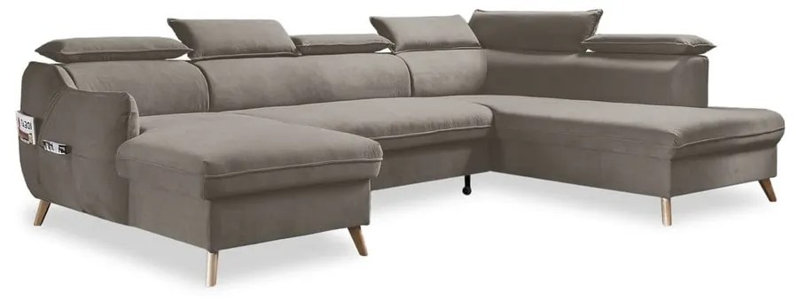 Svetlohnedá zamatová rozkladacia rohová pohovka do "U" (pravý roh) Sweet Harmony – Miuform