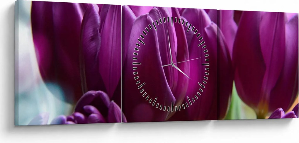 Obraz tulipánov (s hodinami) (90x30 cm)