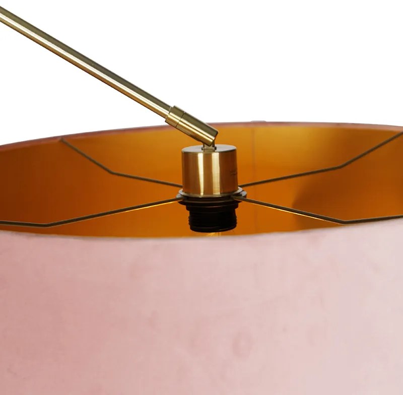 Moderná stojaca lampa zlatý zamatový tienidlo ružový 50 cm - Editor