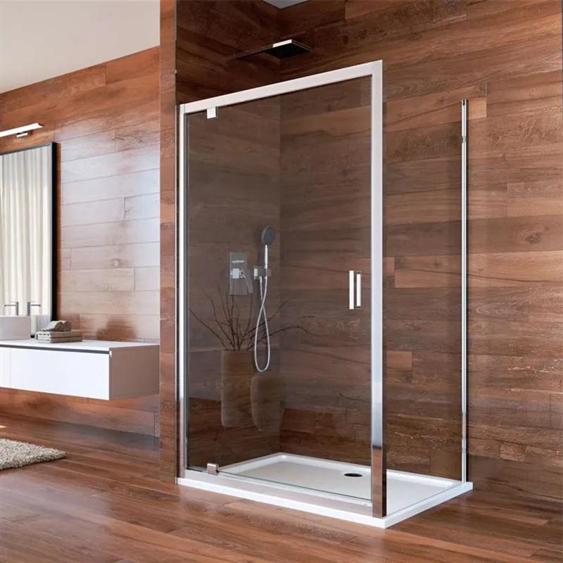 Mereo Lima, sprchovací kút 800x1000 cm, obdĺžnik, pivotové dvere a pevný diel, chrom ALU, sklo Číre, MER-CK87983K