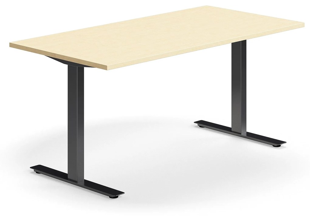 Kancelársky stôl QBUS, rovný, 1600x800 mm, T-rám, čierny rám, breza