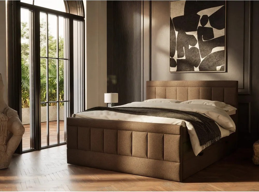 Hnedá boxspring posteľ s úložným priestorom 200x200 cm Caya – Maison de Rêve