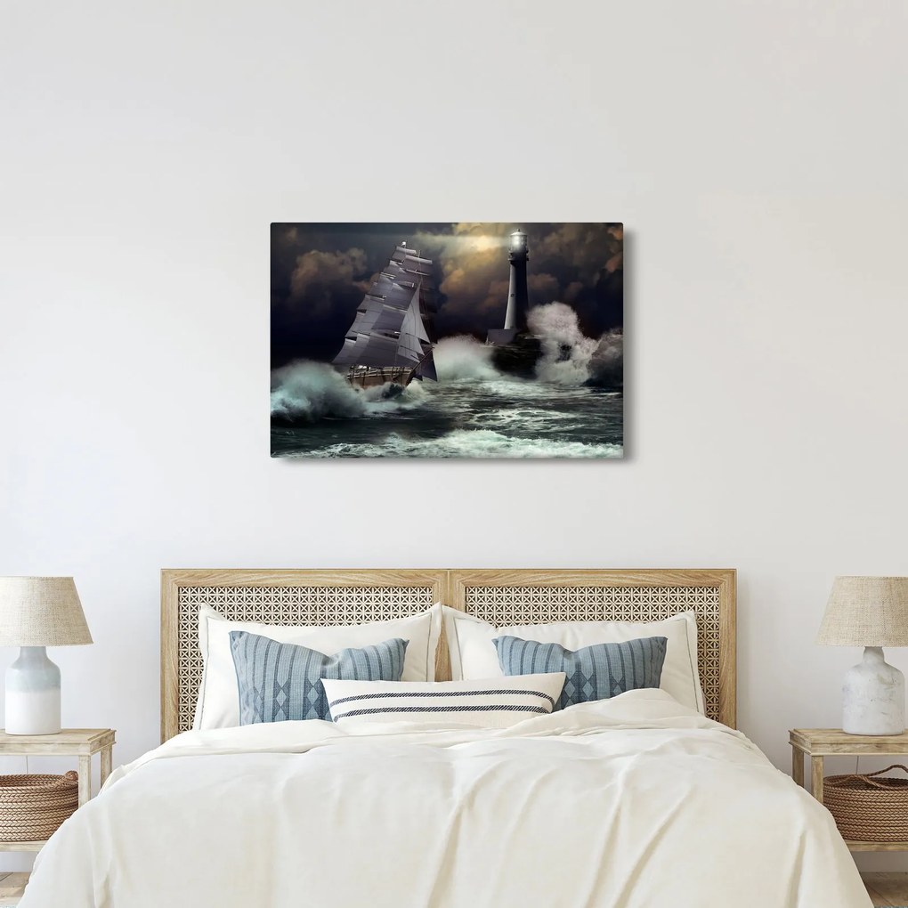 Obraz - Loď plávajúca cez búrlivé vlny (90x60 cm)