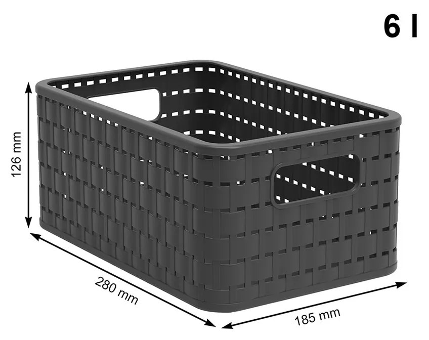 Rotho Plastový košík COUNTRY, rovný, antracit (6 l - 28x19x13)