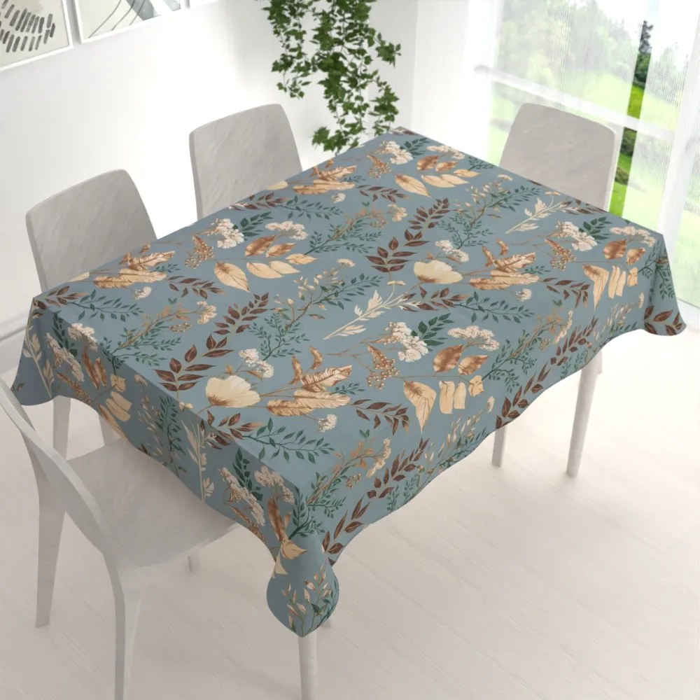 Biante Bavlnený obdĺžnikový obrus Sandra SA-551 Jesenné vetvičky na sivomodrom 50x100 cm