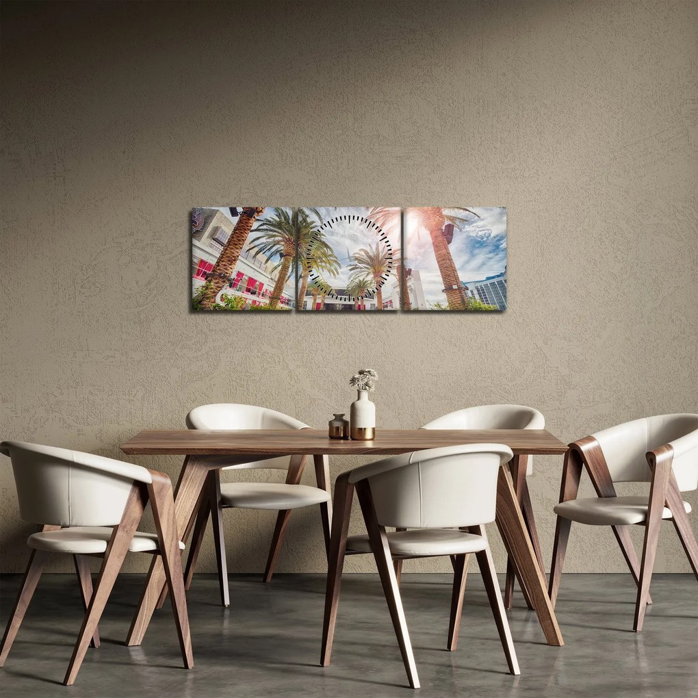 Obraz - palmy s bazénom (s hodinami) (90x30 cm)