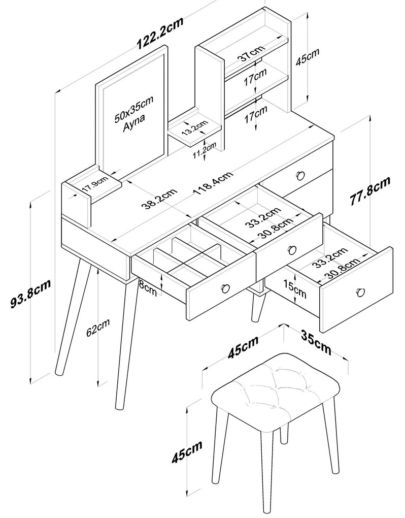 Toaletný stolík Margot 01 so stoličkou biely
