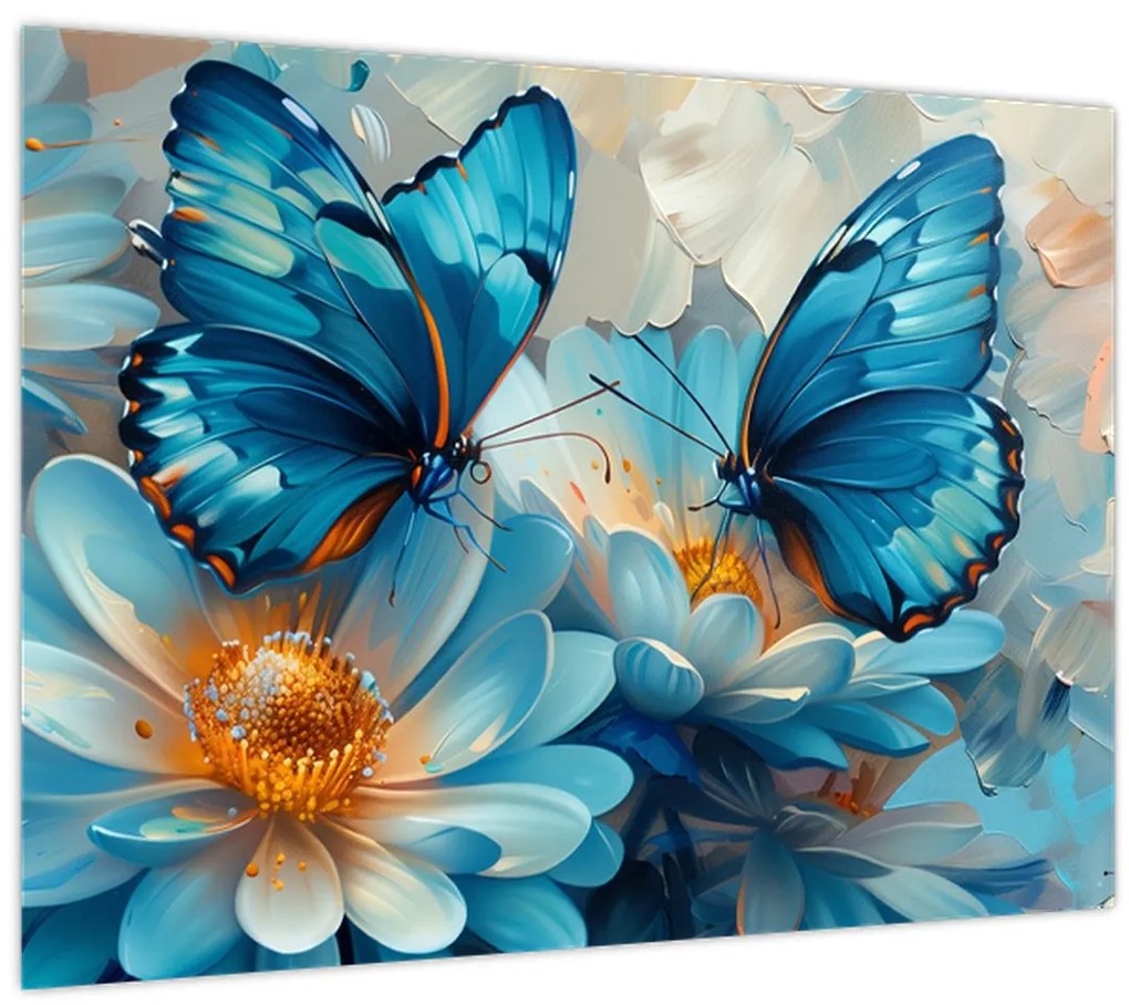Obraz - Modrí motýle (70x50 cm)