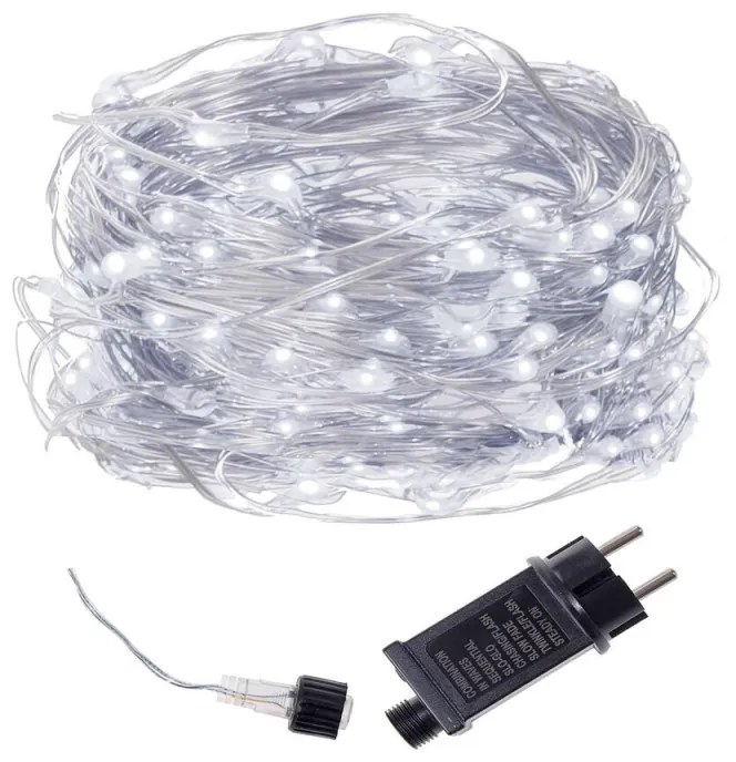 SPRINGOS LED reťaz Nano - 20m, 200LED, 8 funkcií, IP44, studená biela