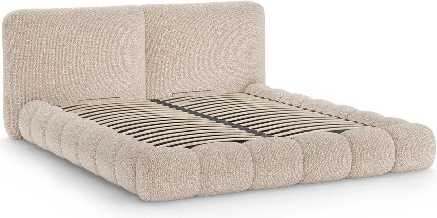 Sivobéžová čalúnená dvojlôžková posteľ s úložným priestorom s roštom 180x200 cm Solange – Micadoni