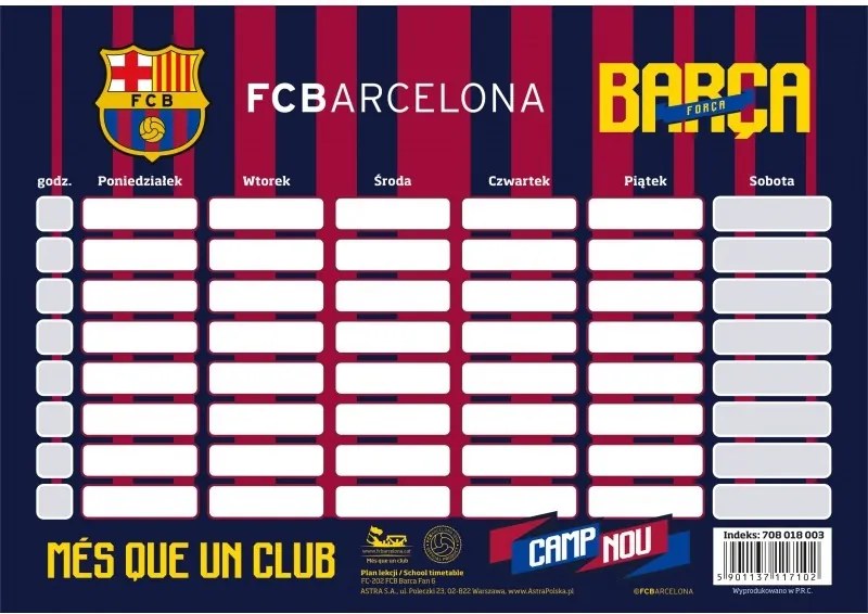 Rozvrh hodín / Timetable FC BARCELONA, 708018003