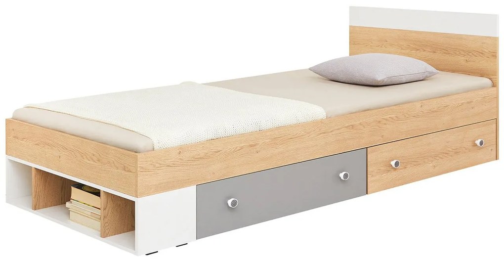 Jednolôžková posteľ Peluga PL15 L / P, Farby: dub sušienkovo hnedý / biela lux + sivá
