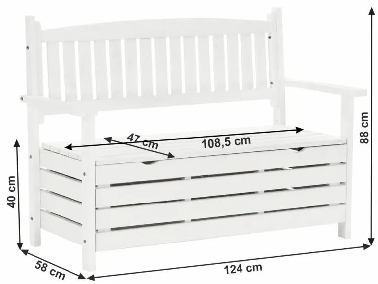 Kondela Záhradná lavička, DILKA, biela, 124cm