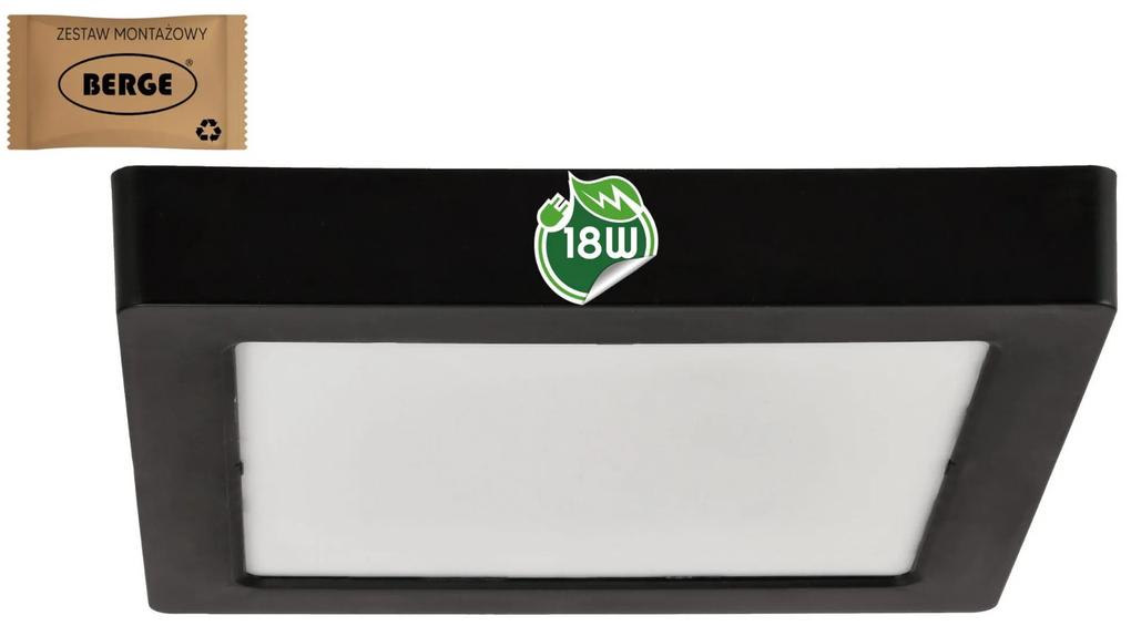 BERGE Štvorcový LED panel prisadený - čierny - 18W - PC - neutrálna biela