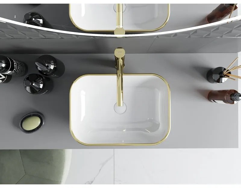 Mexen RITA umývadlo, 45x32 cm, biela/zlatý okraj, 21084505
