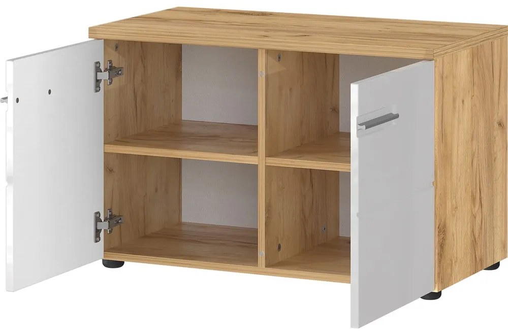 Biela prírodná skrinka na topánky v dekore duba s lavicou Aledo - Germania