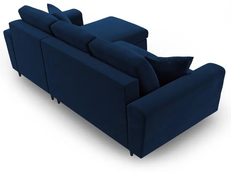 Modrá zamatová rozkladacia/s úložným priestorom rohová pohovka Kyoto – Cosmopolitan Design