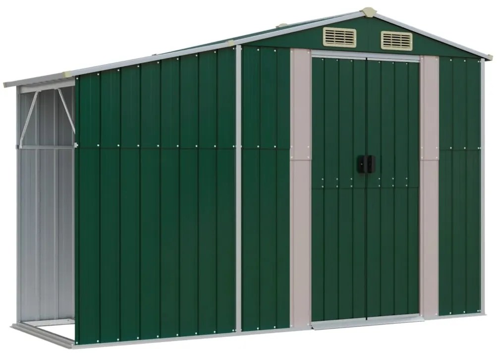 Záhradná kôlňa zelená 277x93x179 cm pozinkovaná oceľ