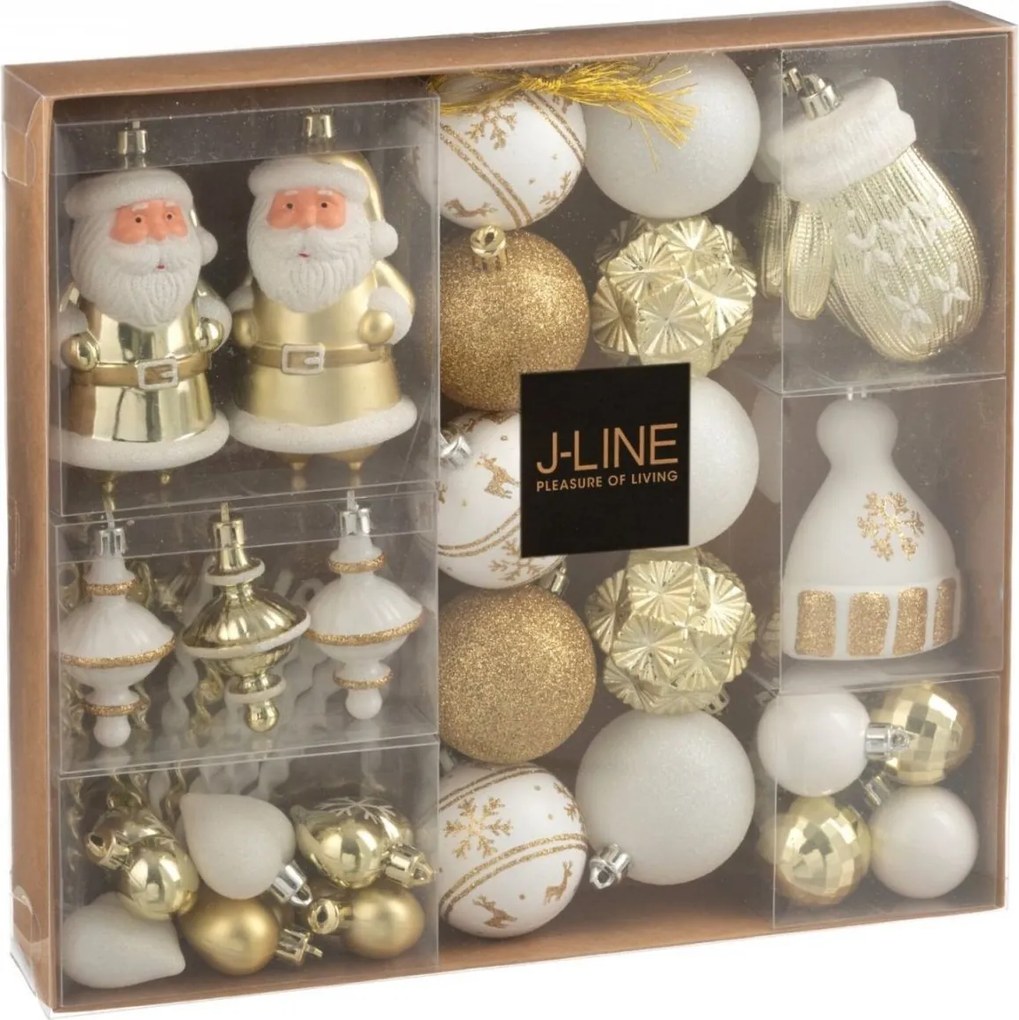 box 45 vánočních plastových ozdob bílých a zlatých – 30*6*30 cm