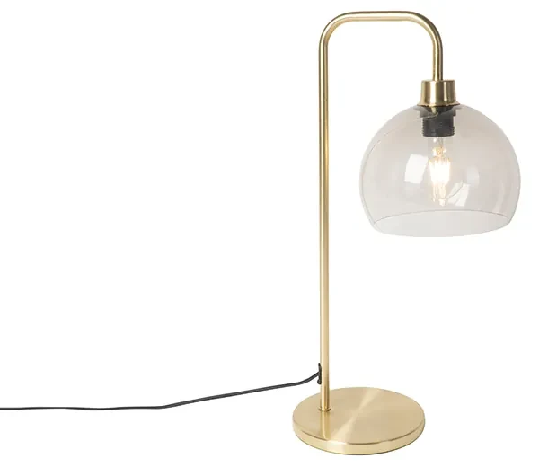 Moderná stolná lampa mosadzná s dymovým tienidlom - Maly