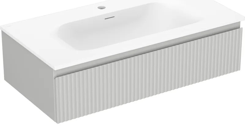 Mexen Rivel, kúpeľňová skrinka 90 cm s umývadlom Vela, 1 zásuvka, drážkovaná, šedá matná/biela matná, 91A20-09023-1-BF62-W23M01
