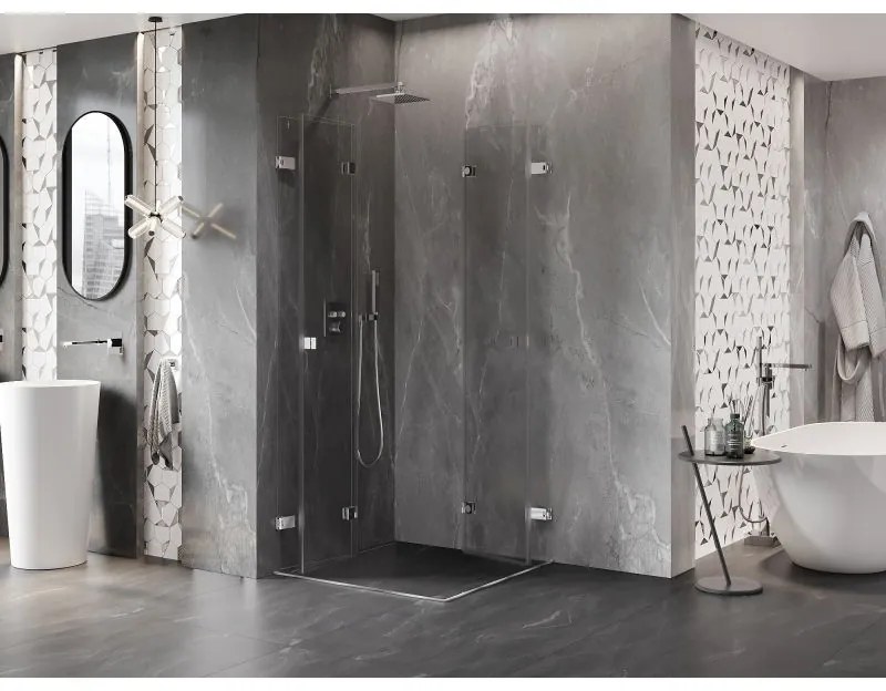 Mexen Lunar-F Duo, skladací sprchový kút 85 x 85 cm, 8mm číre sklo, chrómový profil, 836-085L-085P-01-00