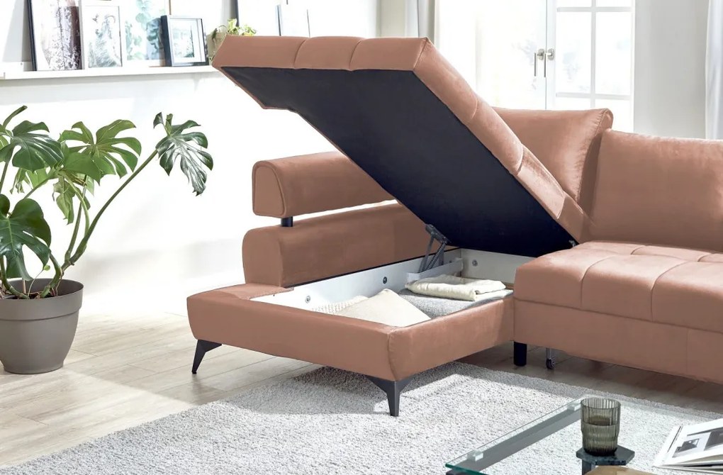 Rohová sedacia súprava Paris, lososová látka, ľavý roh